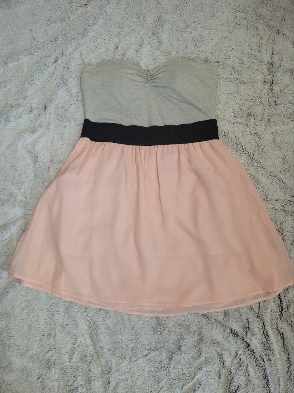 Ardene Strapless Circle Skirt Dress in Colourblock Pink, Gray & Black - Size XL